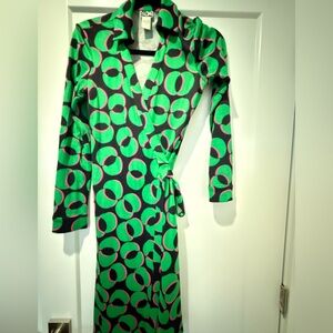 Diane Von Furstenberg Green and Black Wrap Dress